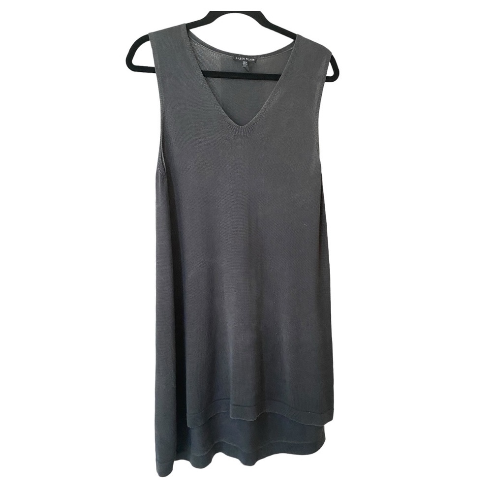 Eileen Fisher Top Sz M Charcoal Tencel Knit Tunic Lagenlook Minimalist Office - Picture 8 of 16